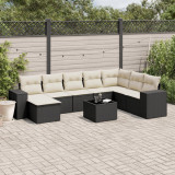 Set mobilier de gradina cu perne, 9 piese, negru, poliratan GartenMobel Dekor, vidaXL