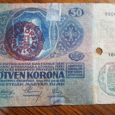 B109I- Bancnota 50 koroane 1914 Austria-Ungaria stampila MAGYARORSZAG.