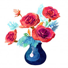 Sticker decorativ, Vaza cu Flori, Roz, 66 cm, 8230ST foto