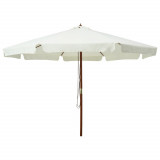 Umbrelă soare de exterior, st&acirc;lp din lemn, alb nisipiu, 330 cm, vidaXL