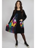 ROCHIE MIDI CU MANECA LUNGA SI BUZUNAR APLICAT BUTTERFLY VALLO TALIE UNICA Multicolora