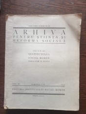 Arhiva pentru stiinta si reforma sociala anul XI, numerele 1-4, 1933 foto