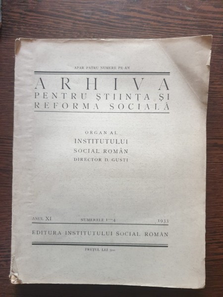 Arhiva pentru stiinta si reforma sociala anul XI, numerele 1-4, 1933