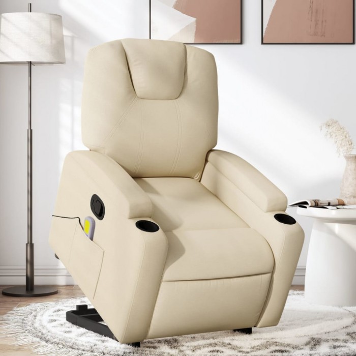vidaXL Fotoliu masaj rabatabil cu ridicare, crem, material textil