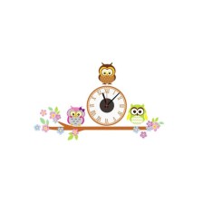 Ceas decorativ de perete, Bufnite, Ceas cu Autocolant, 55 cm, CD871