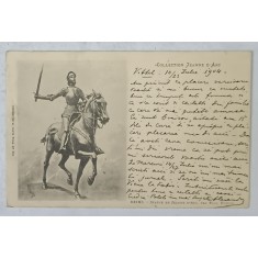 IOANA D &#039; ARC IN ARMURA , CU SABIA , PE CAL , GRAFICA , CARTE POSTALA , CLASICA