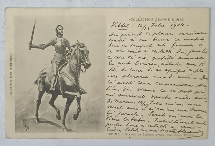 IOANA D &#039; ARC IN ARMURA , CU SABIA , PE CAL , GRAFICA , CARTE POSTALA , CLASICA