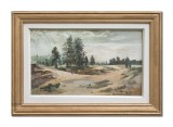 Tablou vechi pictat manual inramat, Peisaj din natura, calmitate, 65x45cm ulei pe panza, Emilian Enache