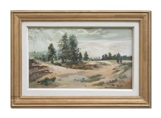 Tablou vechi pictat manual inramat, Peisaj din natura, calmitate, 65x45cm ulei pe panza, Emilian Enache