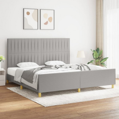 vidaXL Cadru de pat cu tăblie, gri deschis, 200x200 cm, textil foto