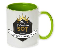 Cana maner verde personalizata &quot;Cel mai bun Sot&quot;, INOVATIX&reg;. 330ml