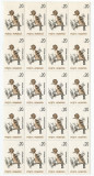 Rom&acirc;nia, LP 1314/1993, Păsări, 20 lei &icirc;n bloc de 20 timbre, h&acirc;rtie cretată, Nestampilat