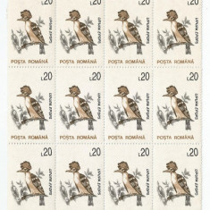 România, LP 1314/1993, Păsări, 20 lei în bloc de 20 timbre, hârtie cretată