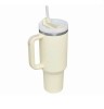 Cana termica inox cu paie, dublu perete - 1183ml alabstru deschis Handy KitchenServ