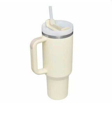 Cana termica inox cu paie, dublu perete - 1183ml alabstru deschis Handy KitchenServ foto