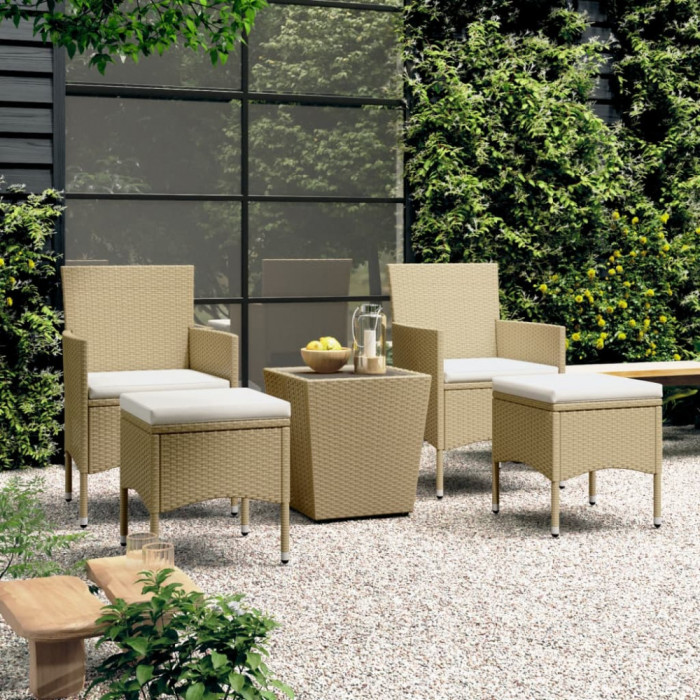 Gossi set mobilier bistro, 3 piese, bej, poliratan/sticla securizata