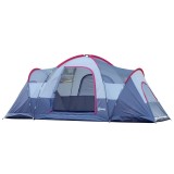 Cort camping, 5-6 persoane, material Oxford, impermeabil, cu copertina, geanta, gri si rosu, 455x230x180 cm, ART