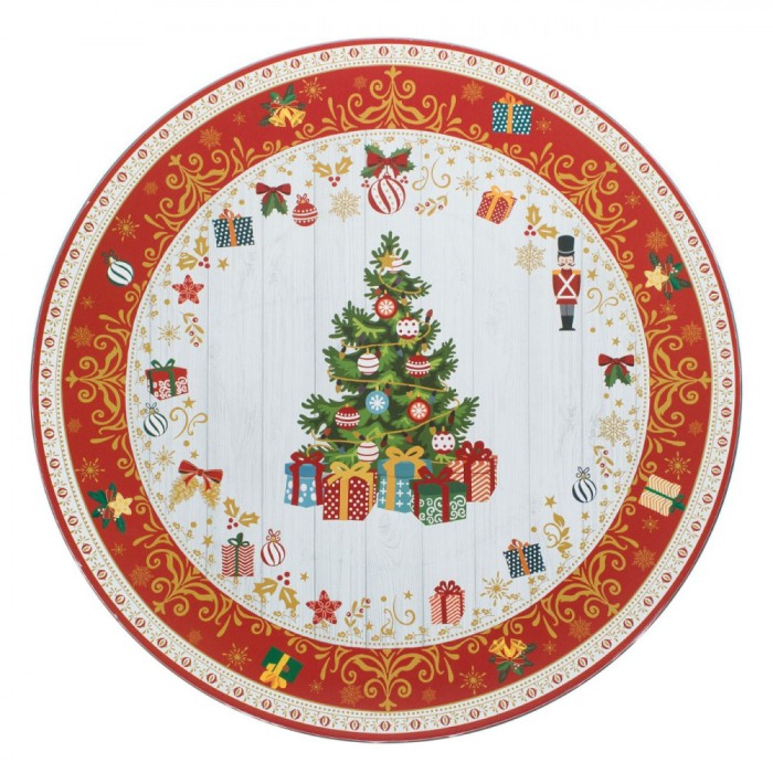Platou Decorativ de Crăciun, Brad &Icirc;mpodobit și Cadouri, Plastic, 40cm, Multicolor