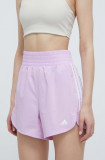 Adidas Performance pantaloni scurți de antrenament Pacer culoarea violet, cu imprimeu, high waist, IS1665