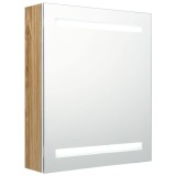Cumpara ieftin Dulap de baie cu oglinda si LED, alb si stejar, 50x14x60 cm