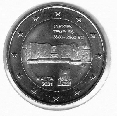 moneda 2 euro comemorativa MALTA 2021_Templul Tarxien, UNC foto