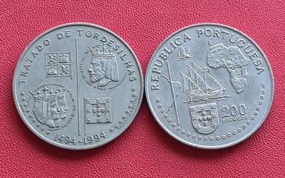 Portugalia 200 escudos 1994 Tratado Tordesilhas foto