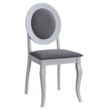 Scaun tapitat de living si bucatarie, KL Benson din lemn masiv, stofa,120 kg, 44.5x50.5x92 cm, alb/gri