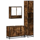 Cumpara ieftin Set mobilier de baie, 3 piese, stejar fumuriu, lemn prelucrat