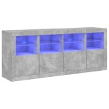 Servanta cu lumini LED, gri beton, 163x37x67 cm