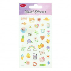 Abtibilduri DACO Washi, Model Veselie, 34 Buc/Set, Multicolor, Autocolante Inghetata, Stickere Decorative, Stickere pentru Copii, Abtibilduri Copii, A