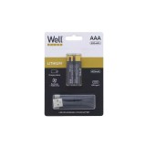 Acumulator AAA R3 Li-ion 10440 1.5V 400mAh 600mWh cu incarcare 5V USB-C 2buc/blister Well ACCU-10440/40C-BL2-WL