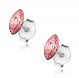 Cercei din argint 925, bobiță roz, cristal Swarovski, șuruburi