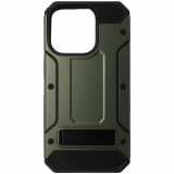 Husa Hybrid Armor cu stand, plastic kaki cu TPU negru pentru Apple iPhone 15 Pro