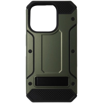 Husa Hybrid Armor cu stand, plastic kaki cu TPU negru pentru Apple iPhone 15 Pro foto