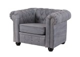 Fotoliu Chesterfield din lemn masiv cu tapiterie gri FHA012