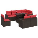 Cumpara ieftin Set canapele de gradina cu perne, 9 piese, maro, poliratan
