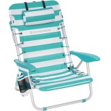 SONGMICS Scaun de plaja portabil cu spatar rabatabil in 4 pozitii, cu cotiere, maxim 150kg, alb verde Household NewTrend
