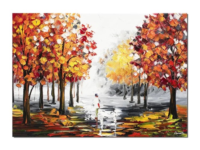 Tablou peisaj pictat manual, Pe drumul meu, 70x50cm ulei pe panza in cutit efect 3D, Spectaculos