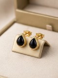 Cumpara ieftin Cercei din Argint 925 Placati cu Aur 14K , Model Lacrima cu Onix Negru