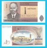 Estonia (p#69) 1 Kroon 1992 UNC 'Kristjan Raud'; (ROG CITITI DETALIILE!)