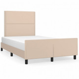 VidaXL Cadru de pat cu tăblie, cappuccino, 120x190 cm, piele ecologică