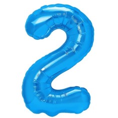 Balon din folie metalizata, flippy, figurina cifra, tema aniversare 80 cm, ambalaj individual, pai inclus, umflare cu aer sau heliu, albastru, cifra 2