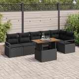 Set Canapea vidaXL 7 Piese Grădină cu Perne Ratan Polimerizat Negru Acacia, Canapea vidaXL Grădină 2 Locuri cu Perne Ratan Polimerizat Negru