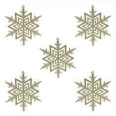 Set Ornamente Brad Crăciun, Fulgi, Glitter, Bej, 10 cm, 5 Bucăți