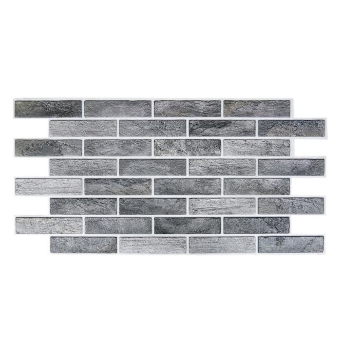 Panou decorativ,&nbsp;PVC, model caramida 3D, nuante gri inchis, 96x48.5 cm