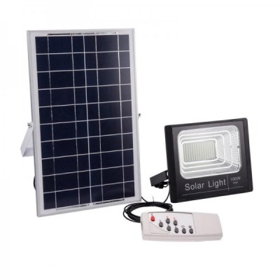 Proiector LED cu panou solar, 100W, telecomanda inclusa foto