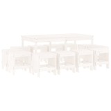 Set mobilier de gradina, 13 piese, alb, lemn masiv de pin