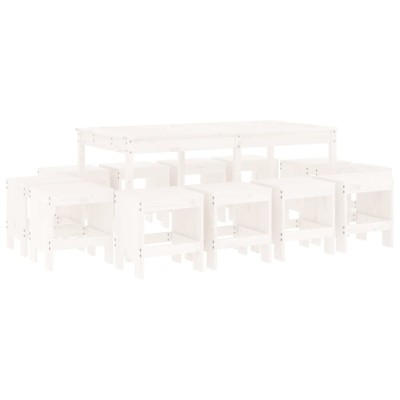 Set mobilier de gradina, 13 piese, alb, lemn masiv de pin foto
