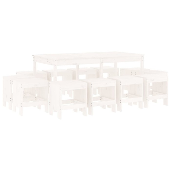 Set mobilier de gradina, 13 piese, alb, lemn masiv de pin