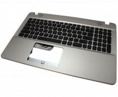 Tastatura Laptop Asus R541SC Neagra Layout UK-US Cu Palmrest Auriu Fara Iluminare foto
